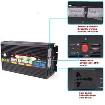 DC 24v AC 220v 1500w UPS modifikovaná sine wave inverter automatické nabíjení baterie univerzální ochranný obvod