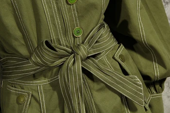 [DEAT] celé Délce Ženy Zelený Kapesní Rozdělit Dlouhé Kombinéza Nové Vysoké Pasu Pocket Stitch Kalhoty Módní Podzim roku 2021 1DA244