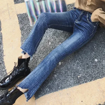 Denim Široké Nohy Rozedřené Kalhoty Dámské Vysoké Pasu 2019 Jarní Letní Streetwear Slim Retro Legíny Skinny Džíny