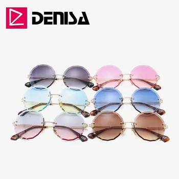DENISA Vintage Kulaté sluneční Brýle, Ženy, Muži 2019 Módní Brýle bez Obrouček Retro Růžové Sluneční Brýle, Ženy, UV400 zonnebril dames G18604