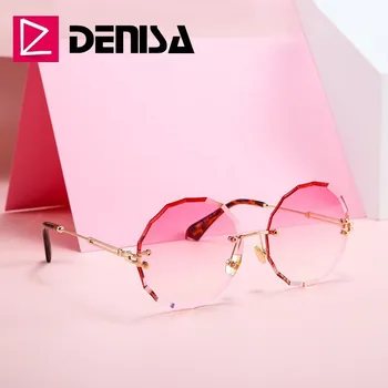 DENISA Vintage Kulaté sluneční Brýle, Ženy, Muži 2019 Módní Brýle bez Obrouček Retro Růžové Sluneční Brýle, Ženy, UV400 zonnebril dames G18604