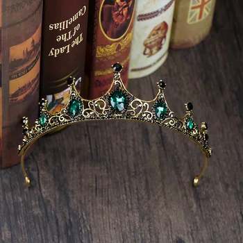 DIEZI Barokní Zlatá Barva Zelená Klenot Kámen Crystal Svatební Koruna Královny Diadém Nevěsta Crown Čelenka Svatební Vlasy Šperky Příslušenství