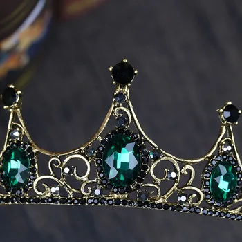 DIEZI Barokní Zlatá Barva Zelená Klenot Kámen Crystal Svatební Koruna Královny Diadém Nevěsta Crown Čelenka Svatební Vlasy Šperky Příslušenství