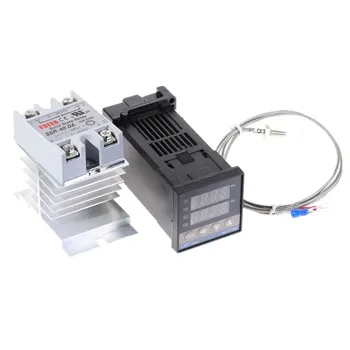 Digitální 100-240VAC, PID REX-C100 Regulátor Teploty + max.40A SSR relé + K Termočlánek PID Regulátor Set + chladič