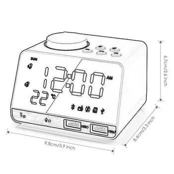 Digitální Budík Rádio Bluetooth Budík Reproduktor Teplota 2 USB Porty LED Displej Domácí Dekoraci Snooze Stolní Hodiny