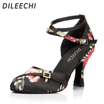 DILEECHI Čínském stylu černé saténové Podzimní a Zimní dámské Latin moderní Taneční Boty, taneční Sál taneční boty 6CM