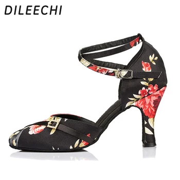 DILEECHI Čínském stylu černé saténové Podzimní a Zimní dámské Latin moderní Taneční Boty, taneční Sál taneční boty 6CM