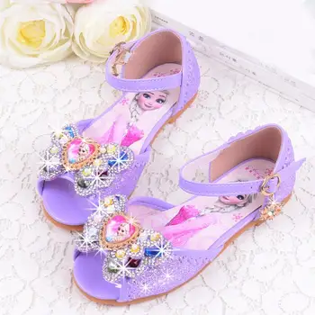 Disney dívky princezna boty měkké dno crystal boty dívka ploché dno elsa sandály bowknot holčička zmrzlé boty