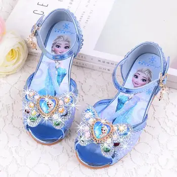 Disney dívky princezna boty měkké dno crystal boty dívka ploché dno elsa sandály bowknot holčička zmrzlé boty