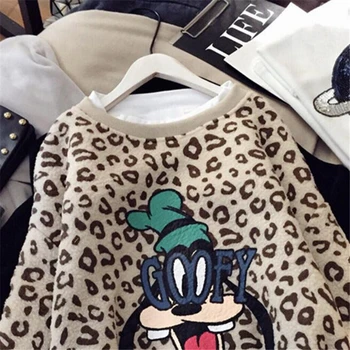Disney Goofy Kreslený Mikiny Ženy Leopard Print Mikiny Svetr Volné Harajuku Mikina Příležitostné Ženy Šaty Dlouhý Rukáv Top