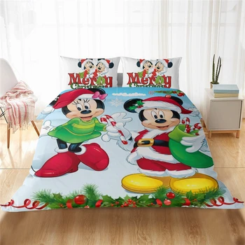 Disney Mickeyho Vánoční Povlečení Sada Kreslený Krásný Pár, Jeden Dvoulůžkový Plný King Peřinu povlak na Polštář Dárek pro Děti