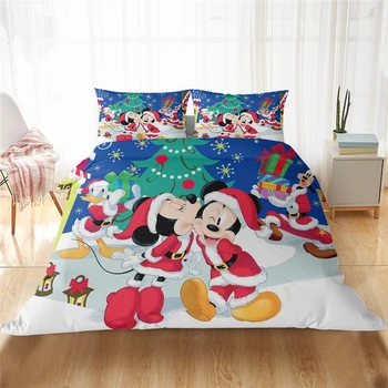 Disney Mickeyho Vánoční Povlečení Sada Kreslený Krásný Pár, Jeden Dvoulůžkový Plný King Peřinu povlak na Polštář Dárek pro Děti