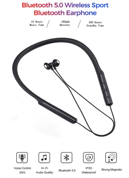 Dlouhá pohotovostní pásek na Krk stereofonní vodotěsná Sportovní Bezdrátová Sluchátka Magnetickým Systémem Bluetooth Sluchátka Podpora TF Karet pro Telefon