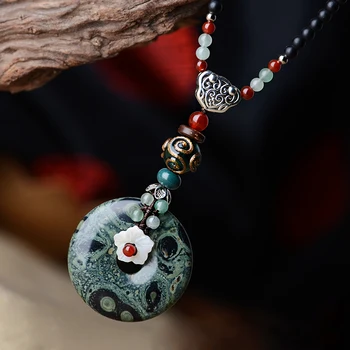 Dlouhý řetěz náhrdelník etnické kapka přívěsek ,white shell, květina, zelené oči přírodní kámen ,ručně vyráběné módní ženy vintage šperky