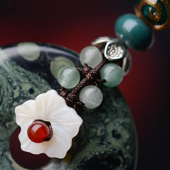 Dlouhý řetěz náhrdelník etnické kapka přívěsek ,white shell, květina, zelené oči přírodní kámen ,ručně vyráběné módní ženy vintage šperky