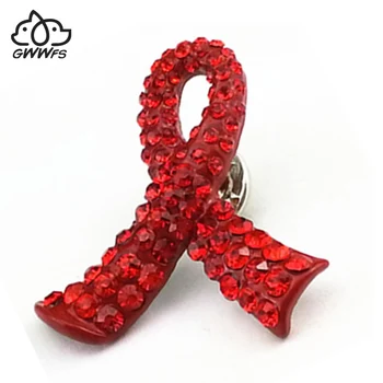 Do Červené Stužky, Brože Pro Světový Den AIDS Kamínky Stříbrné Barvě Slitiny Zinku Muži Ženy Brož Kolíky Mezinárodní Symbol HIV