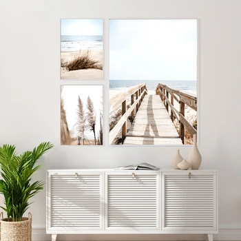 Domů Lake Beach Umění Zdi Mostu Malířské Plátno Reed Severské Přírody Plakát a Tisk Klidná Nástěnné obrázky pro Obývací Stěna Dekor