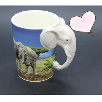 Doprava zdarma 1 Kus Zvíře Slon Tvarovaná Rukojeť Hrnek Kreativní Design Keramické Káva Mléko Čaj Hrnek 3D Zvířecí Tvar Panda Pohár