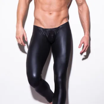Doprava zdarma!Pánské gay spodní prádlo Pánské odvolání kožené kalhoty Ukázat legíny Pánské kalhoty z imitace kůže nátěr