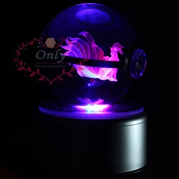 Doprava zdarma Úžasný 3D Ninetales Trenér Míč s LED základnou pro dětský noční Stolek Domácí Dekoraci