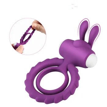 Dospělý Sex Hračky Měkké Silikonové Penis Ring Cockring Duální Vibrační Zpoždění Ejakulace Kroužek na Penis Penis Prsten Králičí Uši pro Páry