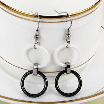Double Velikost Kruhu Keramické Náušnice Pro Ženy S Křišťálově Klasické Černé Bílé Keramické Módní Šperky Svatební Party