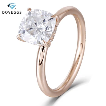 DovEggs 14K Rose Gold, 1.5 Karát ct 7 mm F Barva Polštář Vyjmout Moissanite Diamant Zásnubní Prsteny Pro Ženy, Svatební hosté