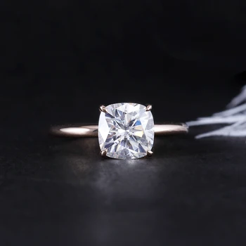 DovEggs 14K Rose Gold, 1.5 Karát ct 7 mm F Barva Polštář Vyjmout Moissanite Diamant Zásnubní Prsteny Pro Ženy, Svatební hosté