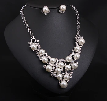 Drahokamu Crystal Simulované Pearl Náhrdelník Náhrdelník+Náušnice, Sada Šperků Pro Nevěstu Svatební Svatební Šperky Dárek