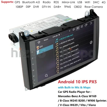 DSP HD Android 10 Auto DVD Přehrávač 4GB RAM Pro Mercedes Benz A150 A160 A170 A180 A200 B160 B170 B180 B200 GPS Bluetooth, Rádio,
