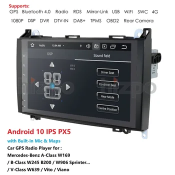 DSP HD Android 10 Auto DVD Přehrávač 4GB RAM Pro Mercedes Benz A150 A160 A170 A180 A200 B160 B170 B180 B200 GPS Bluetooth, Rádio,