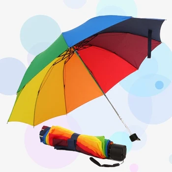 Duha Složit Deštník Žen a Mužů Non-automatický Deštník Populární Kreativní Tři Skládací Dospělé Děti Deštník