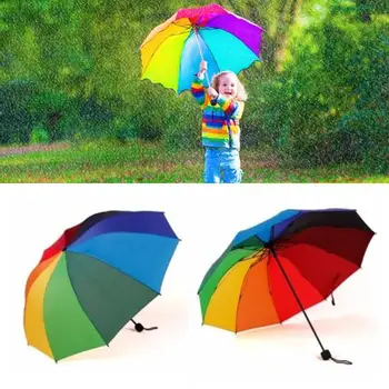 Duha Složit Deštník Žen a Mužů Non-automatický Deštník Populární Kreativní Tři Skládací Dospělé Děti Deštník