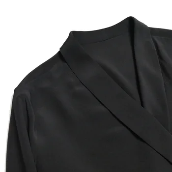 Dvojitou vrstvou Hedvábí Halenka Formální Košile Solidní Hluboký V-Neck Dlouhý Rukáv Office Topy Elegantní Styl Nové Módy