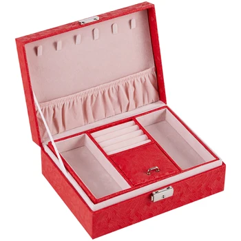 Dvoupatrový Luxusní Velká šperkovnice Prostorná Sametové Šperky Box Prostor PU Kůže Náramek Skladování Prsten Display Box Náhrdelník