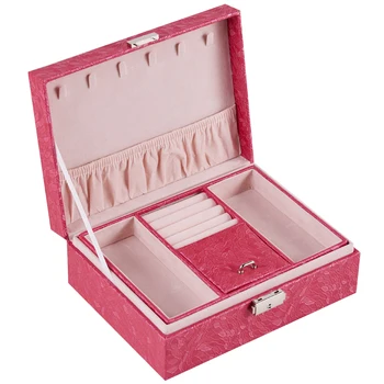 Dvoupatrový Luxusní Velká šperkovnice Prostorná Sametové Šperky Box Prostor PU Kůže Náramek Skladování Prsten Display Box Náhrdelník