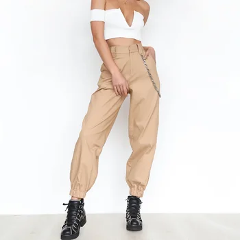 Dámské Cargo Kalhoty Podzim Vintage Řetězce Černé Ženy Běžci Pytlovité Kalhoty Ženy Streetwear 2020 Nové Push Up Střední Pasu Kalhoty