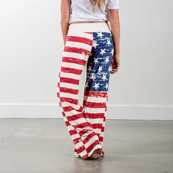 Dámské Kalhoty Květinové Americká Vlajka Stahovací Plus Velikost Akademii Kalhoty Širokou Nohu Legíny Ležérní Kalhoty Módní Kalhoty Kalhoty
