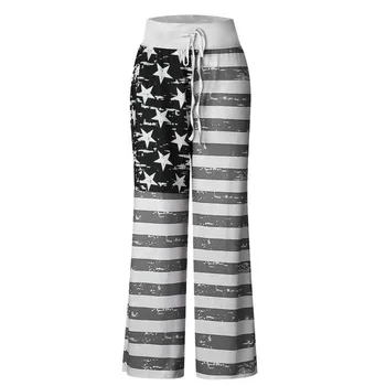 Dámské Kalhoty Květinové Americká Vlajka Stahovací Plus Velikost Akademii Kalhoty Širokou Nohu Legíny Ležérní Kalhoty Módní Kalhoty Kalhoty