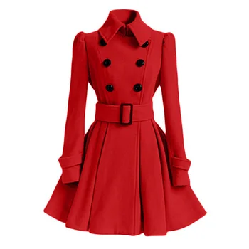Dámské podzimní a zimní dvouřadový dlouhý kabát, dámské s dlouhým rukávem elegantní dámské nastavitelný pás kabát