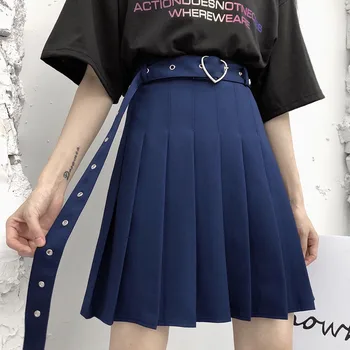 Dámské Punk Mini Sukně Letní Gotické Vysokým Pasem Srdce Spony Pás Skládaný Sukně Harajuku Plus Velikost Roztomilý Školačky Sukně