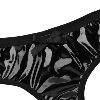 Dámské Spodní Prádlo Spodní Prádlo Sexy Wetlook Clubwear Umělé Kůže Crotchless Open Zadek Nízké Vzestup Bikiny Kalhotky Sexy Kalhotky