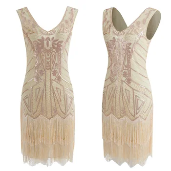 Dámské Vintage 1920 Flitry Plně Lemované Deco Inspiroval kostým Řvoucí 20s Velký Gatsby Šaty Vestidos DT1303