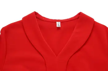 Dámské Červené-Line Šaty Office Dámy Elegantní Skládaný Výstřih Tři čtvrtletí Rukávy Koleno Délka Vestidoes Elastické Plus Velikost Ženy