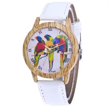 Dámy Quartz Náramkové hodinky relogio feminino Přírody Dřevěných Tři Pták Kreativní Dámské Hodinky Vojenské Sportovní Hodinky Ženy 533