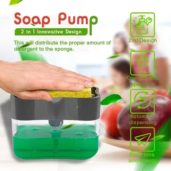 Dávkovač na mýdlo Mýdlo Pump Sponge Caddy Nové Tvůrčí Kuchyně 2-v-1 Ruční Lis Dávkovač na Tekuté Mýdlo