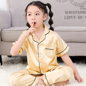 Dítě Chlapci Dívky, oblečení na Spaní Oblečení Ženské Holčičky Hedvábné Pyžamo dětské Letní Oblečení Sada Saténové Pijama oblek 10 let