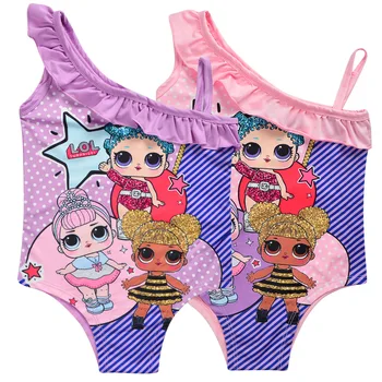 Dívka Dítě LOL Překvapení Letní Plážové Šaty One-kusy s hlubokým Výstřihem Šikmé Rameno Plavat Bikiny Nosit Dítě Dítě Plavky Plavky
