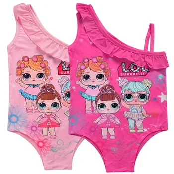 Dívka Dítě LOL Překvapení Letní Plážové Šaty One-kusy s hlubokým Výstřihem Šikmé Rameno Plavat Bikiny Nosit Dítě Dítě Plavky Plavky