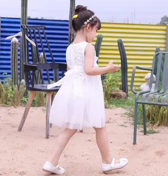 Dívka šaty Letní bílý Ok sukně Tutu Krajka Princezna šaty
